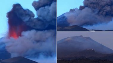 Mount Etna Erupts in Italy, Spews Smoke, Ash High in Sky; Catania Airport Closed (Watch Video)