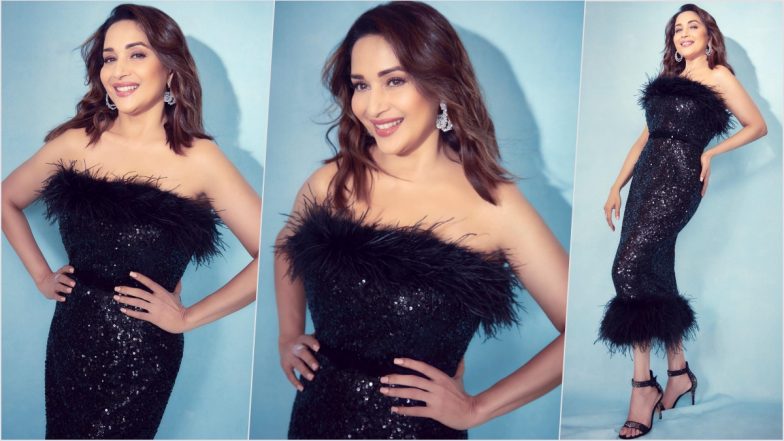 Sparkles and Feathers! Madhuri Dixit Looks Dazzling in Black Tube Dress With Fur Detailing, View Photos of Gorgeous The Fame Game Actress