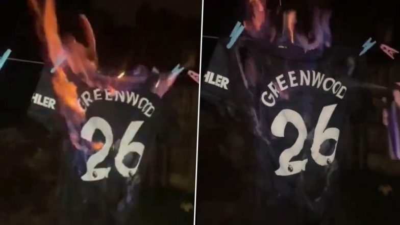 Mason Greenwood’s Jersey Burned by Manchester United Fans After Striker’s Arrest for Suspicion of Rape and Assault (Watch Video)