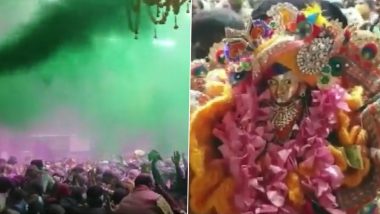 Basant Panchami 2022: People of Mathura Celebrate Holi at Banke Bihari Temple in Vrindavan (Watch Video)