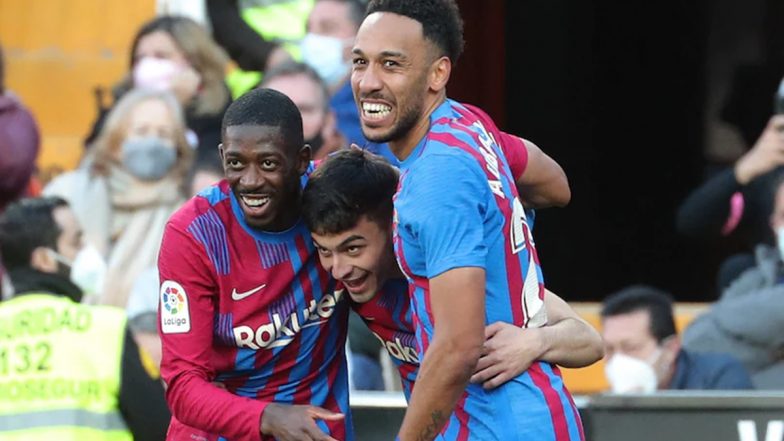 Valencia vs Barcelona Match Results: Pierre-Emerick Aubameyang's Hat-Trick Takes Catalans to 4-1 Win