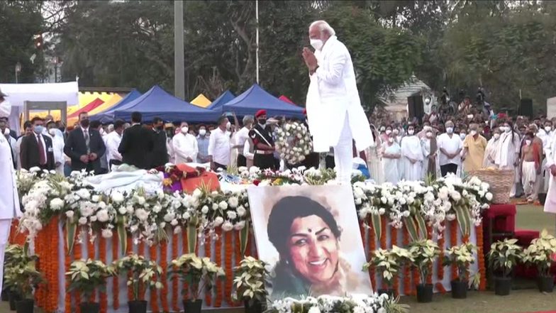 Lata Mangeshkar Funeral: PM Narendra Modi Pays Last Respect To Veteran Singer in Mumbai