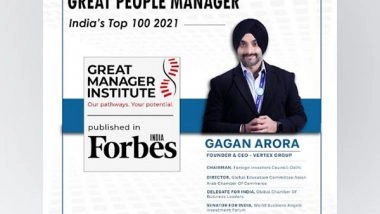 Business News | Top 100 by Great Manager Institute and Forbes India Awarded Gagan Arora, CEO and Founder