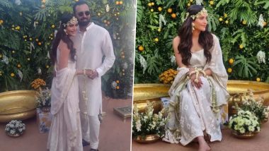 Karishma Tanna Twins With Fiance Varun Bangera in White as They Kickstart the Wedding Festivities With a Haldi Ceremony (View Pics)