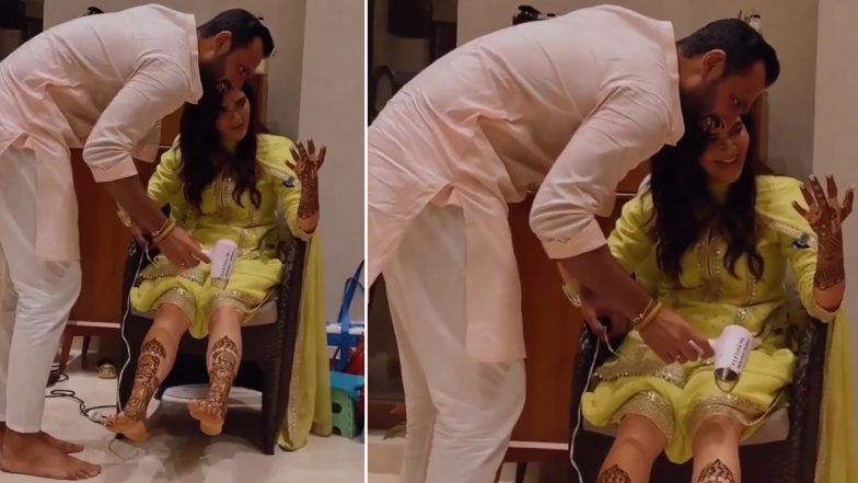 Karishma Tanna’s Fiancé Varun Bangera Helping His Ladylove Dry Her Mehendi With Hair Dryer Is The Cutest Video You’ll See Today