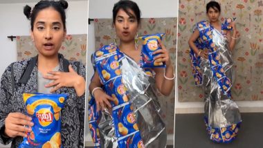 Woman Wears Saree Made Up Of Potato Chips Packets, Leave Netizens  ROFLing! Watch Viral Video