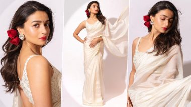 Gangubai Kathiawadi: Alia Bhatt Looks Regal In A White Silk Saree For Her Upcoming Film’s Promotions (View Pics)