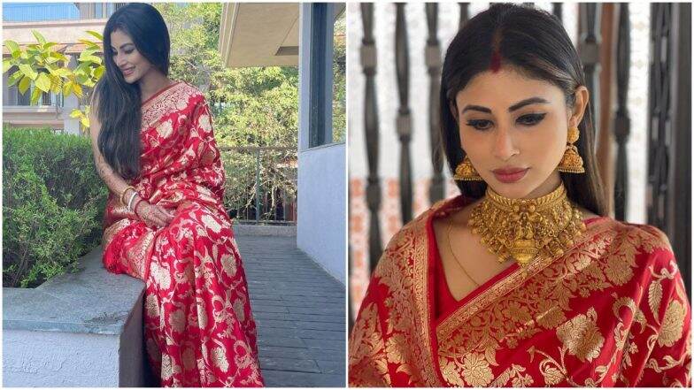 Mouni Roy Looks Drop-Dead Gorgeous In Red Benarasi Saree; Drashti Dhami, Aashka Goradia Goble, Pragya Kapoor Are All Hearts (View Pics)