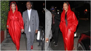 Rihanna Serves Some Valentine's Day Fashion With Her Maternity Wardrobe, Stuns in a Red Leather Coat Dress