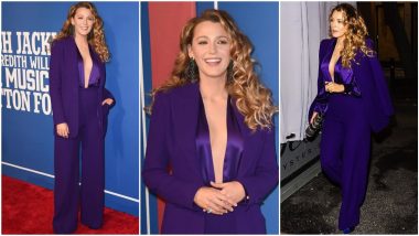 Blake Lively's Royal Purple Jumpsuit with a Blazer is the Outfit We're Personally Eyeing (View Pics)