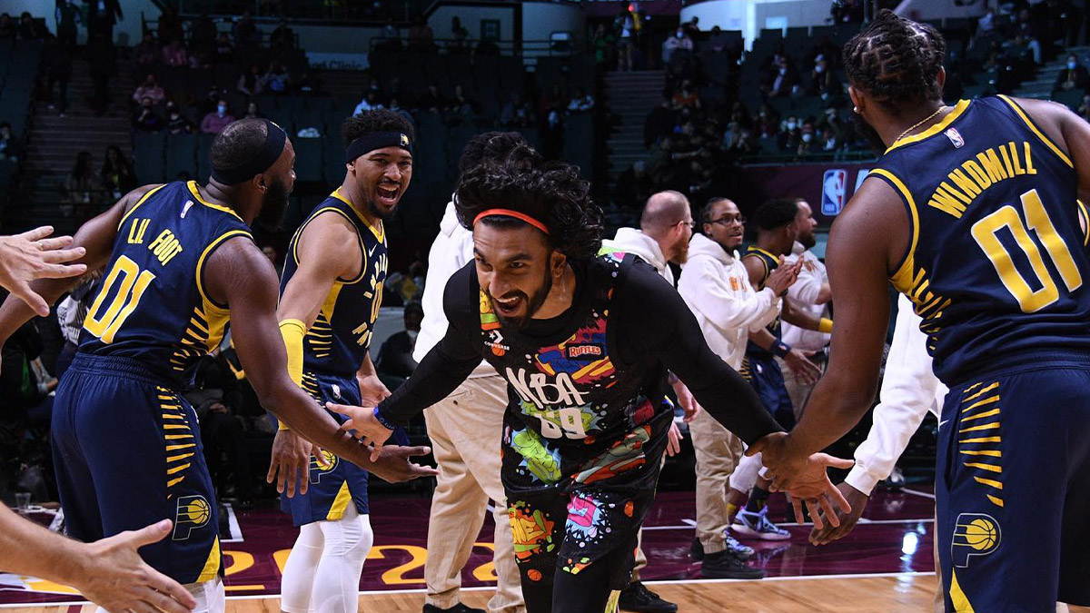 Ranveer Singh living his “dream” as he plays at the NBA All star celebrity  game alongside Machine Gun Kelly, Matt James in Cleveland!🏀 📸 S…