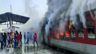 Bihar Fire: Blaze Erupts in Swatantrata Senani Express at Madhubani Railway Station (Watch Video)