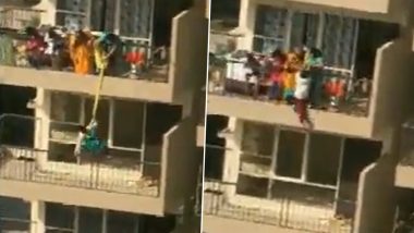 Mother Hangs Son From 10th Floor Balcony With Bedsheet To Fetch Fallen Garment in Faridabad (Watch Video)