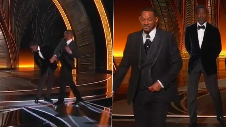 Oscars 2022: Will Smith Smacks Chris Rock on His Face Over Jada Pinkett Smith Joke and Then Shouts 'Keep My Wife's Name Out of Your F**king Mouth!' (Watch Video)