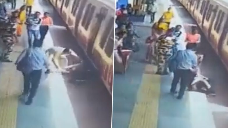 Alert RPF Constable Saves Man From Falling Into Gap Between Moving Train and Platform at Wadala Railway Station (Watch Video)