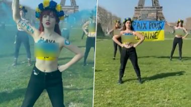 Women Go Topless to Protest Against Russia’s Invasion of Ukraine; Watch Video