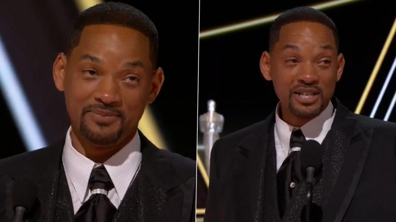 Oscars 2022: Will Smith  Apologises to The Academy for Punching Chris Rock During His Teary Acceptance Speech (Watch Video)