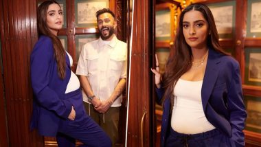 Sonam Kapoor Flaunts Her Baby Bump in an Uber-Cool Purple Paul Smith Menswear Outfit (View Pics)