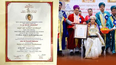 Late Puneeth Rajkumar Conferred Honorary Doctorate Posthumously By University Of Mysore; Actor’s Wife Ashwini Receives The Award (View Pics)