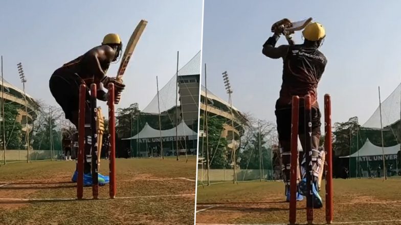 IPL 2022: Andre Russell Unleashes Some Powerful Shots During Training (Watch Videos)