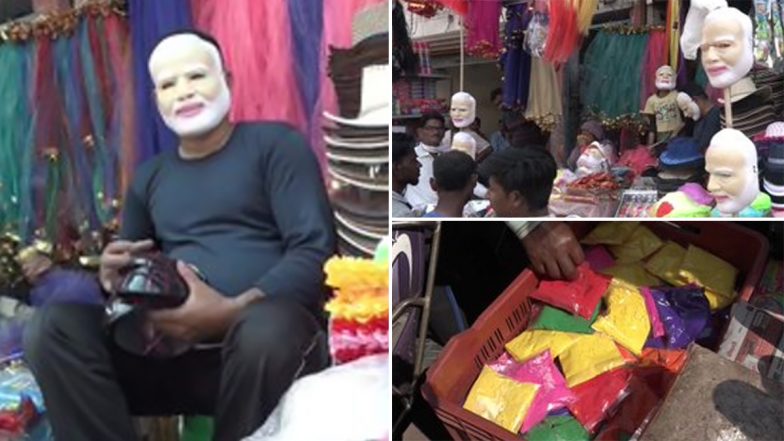 Holi Fever Grips Prayagraj, PM Narendra Modi Masks in Demand (See Images)