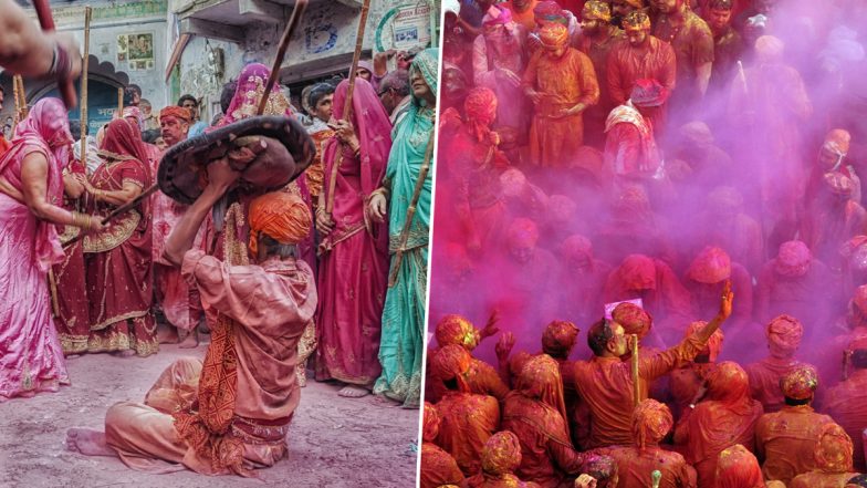 Holi 2022 Celebration In Uttar Pradesh: Lath Maar Holi And Phoolwali Holi; Check Out Stunning Images And Videos Of How People Marked The Colourful Festival In Vrindavan, Barsana, Mathura and Nandgaon