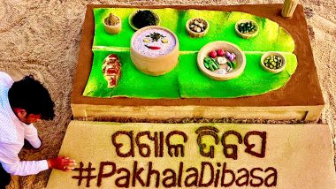 Pakhala Dibasa 2022: Sudarsan Pattnaik Makes Stunning Sand Art on Puri Beach to Celebrate Day Dedicated to the Odia Delicacy