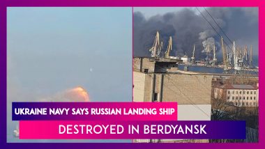 Ukraine Navy Says It Scored Direct Hit On Russian Alligator-Class Landing Ship Orsk In Berdyansk