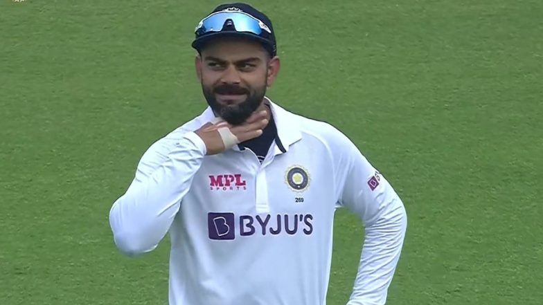 Virat Kohli Does the Viral ‘Pushpa’ Gesture During India vs Sri Lanka 1st Test 2022 (Watch Video)