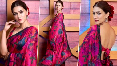 Kriti Sanon Weaves Floral Magic in a Printed Six-Yard for Bachchhan Paandey Promotions (View Pics)