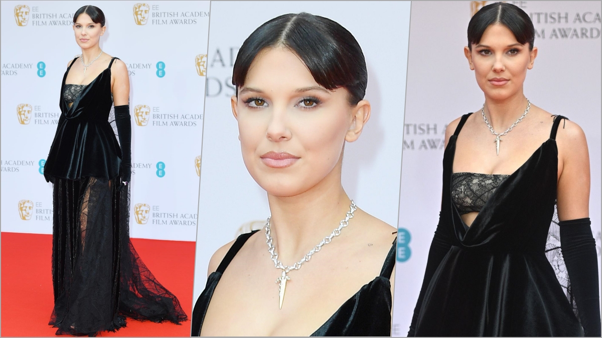 Millie Bobby Brown Debuts Short Hair & Goth Dress at BAFTA 2022