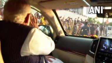 PM Narendra Modi Holds Roadshow From Raj Bhavan to Sardar Patel Stadium in Ahmedabad (Watch Video)
