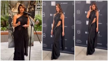 Priyanka Chopra Dazzles in Black Saree at Pre-Oscars Event, Speaks About Her Daughter During Speech (View Pics and Videos)