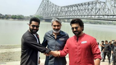 RRR: Jr NTR, Ram Charan and SS Rajamouli Arrive at Kolkata’s Howrah Bridge for the Magnum Opus’ Promotion (View Pics)