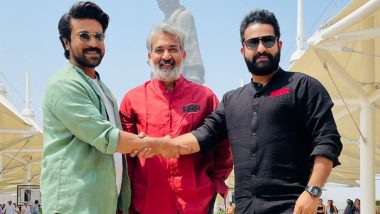 RRR: Ram Charan, Jr NTR and Filmmaker SS Rajamouli Promote the Magnum Opus at Statue of Unity in Gujarat (View Pics)