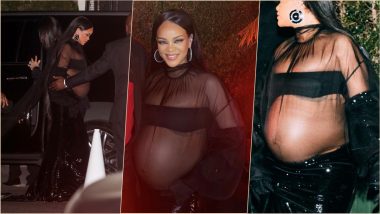 Rihanna Flaunts Growing Baby Bump in Sheer Dress at Jay- Z and Beyonce's 2022 Oscars After Party