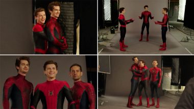 Tom Holland, Andrew Garfield, and Tobey Maguire’s Fun BTS While Recreating the Viral Spidey Meme Will Make You Want Another Reunion Soon (Watch Video)