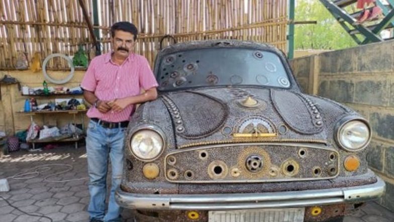 Indore Man Sundar Gurjar Gives Artistic Touch to Old Ambassador Car by Using Scrap Material