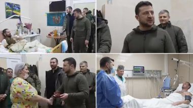 Ukrainian President Volodymyr Zelensky Visits Wounded Soldiers in Hospital, Award Them with State Honors (Watch Video)