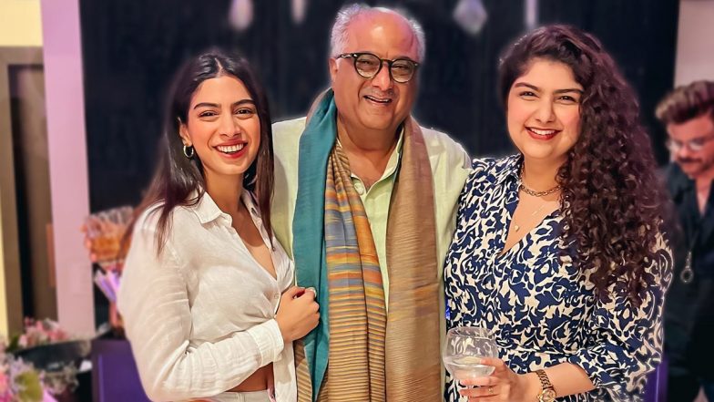 Boney Kapoor Happily Poses With Daughters Khushi and Anshula; Anil Kapoor Photobombs