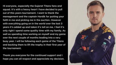 Jason Roy Explains Reason Behind Opting Out of IPL 2022, Thanks Gujarat Titans Management and Skipper Hardik Pandya (See Post)