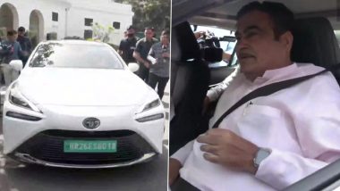 Nitin Gadkari Arrives at Parliament in India's First Hydrogen-Powered Car 'Toyota Mirai'