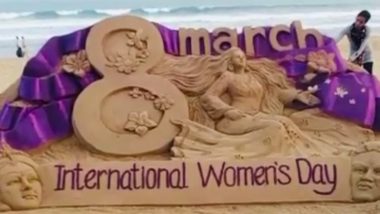 International Women's Day 2022: Sudarsan Pattnaik Shares Wonderful Sand Art Created By His Students At Odisha's Puri Beach (Watch Video)