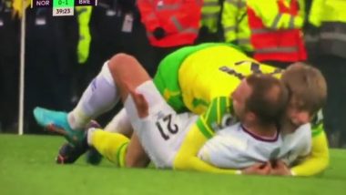 Brandon Williams Switches Reactions in an Instant Realising It Was Christian Eriksen Who Tackled Him During Premier League Game (Watch Video)