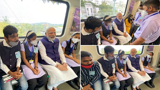 PM Narendra Modi Inaugurates Pune Metro Rail Project, Takes a Ride With Students to Anandnagar Station - Vimarsana News