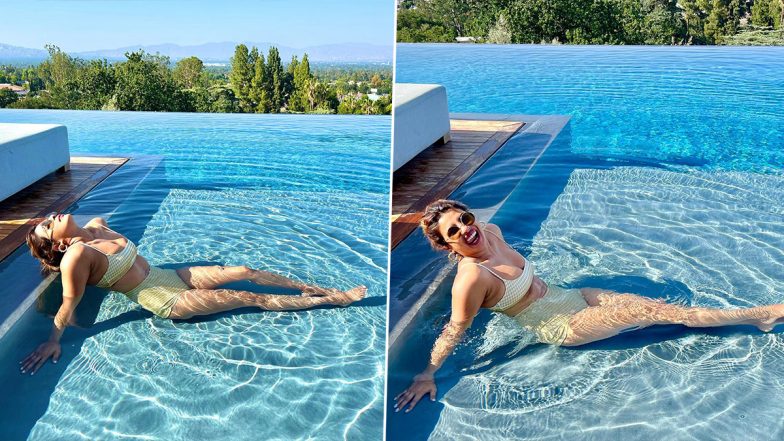 Priyanka Chopra Shows Off Her ‘Instagram vs Reality’ As She Poses Inside a Pool in Yellow Checkered Swimsuit! (View Pics)