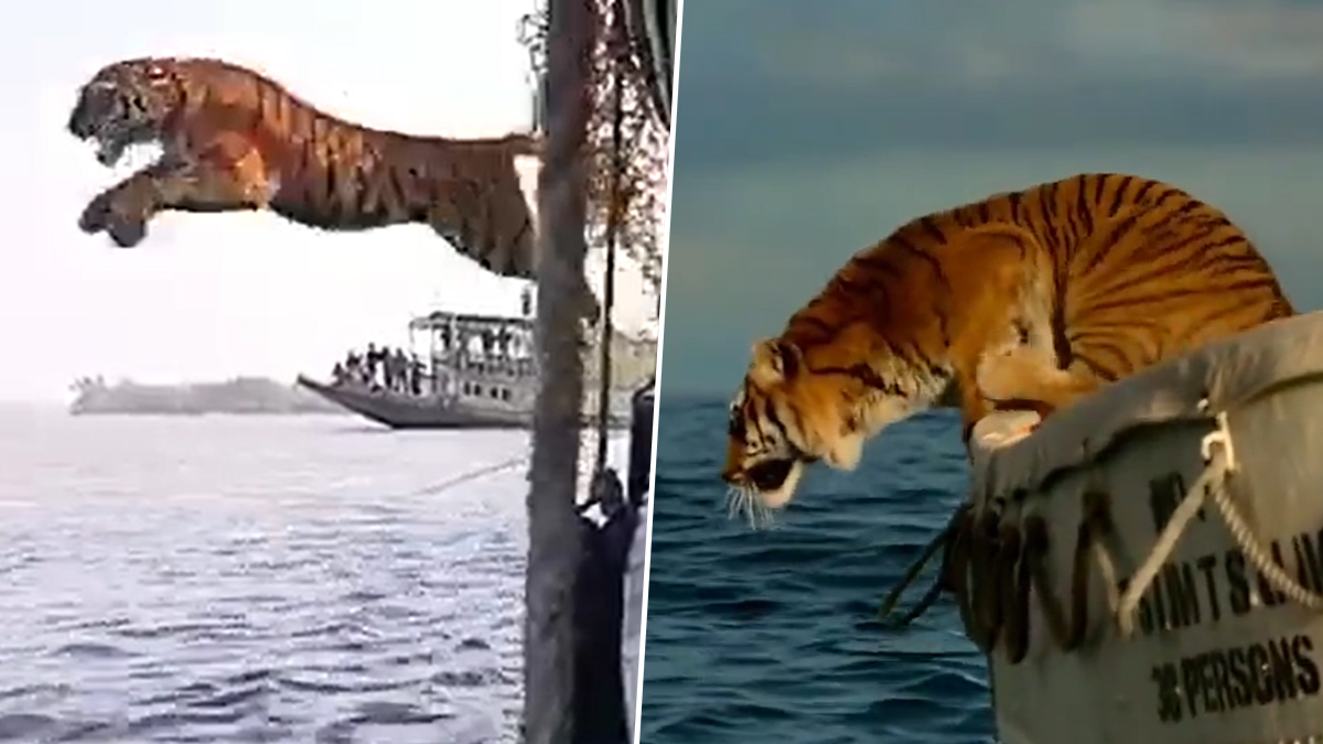 Life of Pi's Iconic Richard Parker Scene Happened in Real-Life; Viral Video  of Royal Bengal Tiger Jumping from a Boat Will Make You Feel So | LatestLY