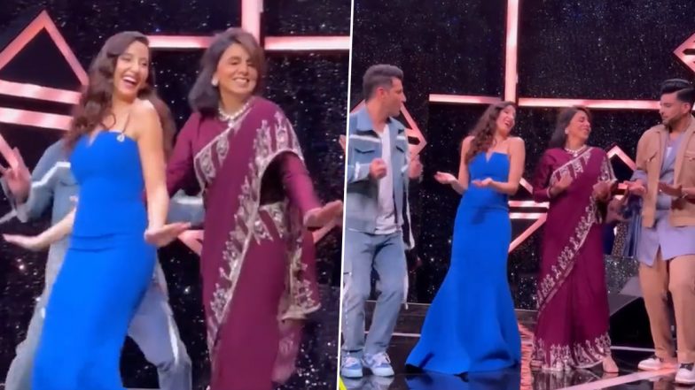 Neetu Kapoor Flaunts Her Dance Moves in a Saree Alongside Nora Fatehi and Karan Kundrra (Watch Video)