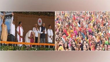 India News |  'Nari Shakti' Affection for PM Modi on Full Display in Banaskantha as He Unveils Development Projects