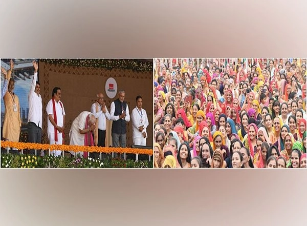 India News |  'Nari Shakti' Affection for PM Modi on Full Display in Banaskantha as He Unveils Development Projects